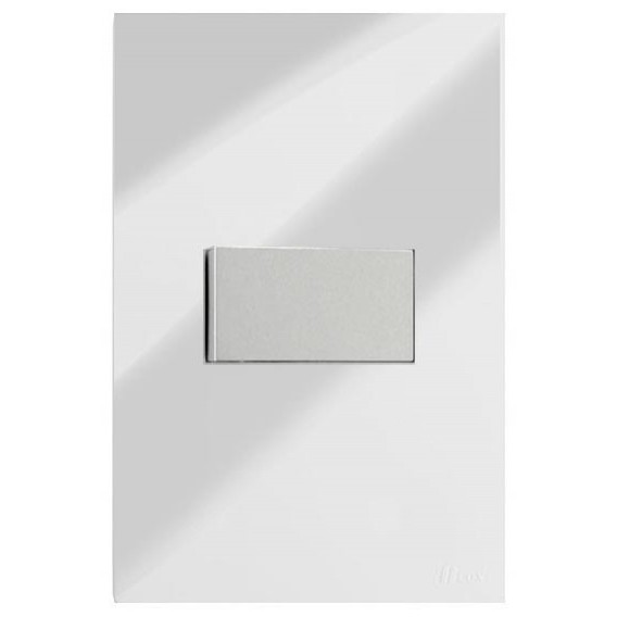 Conjunto Interruptor Simples Horizontal 4x2 - RECTA Espelhada Gloss (Módulo Prata)